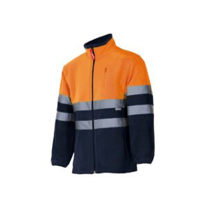 Producto de forro polar de alta visibilidad naranja y azul marino