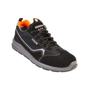 Producto de zapato de seguridad negro con detalle naranja