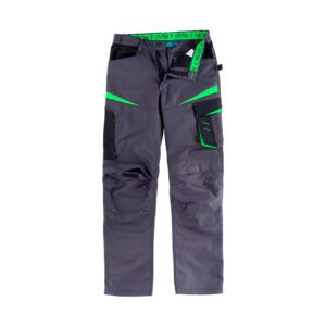 Producto de pantalón gris con bolsillos con detalle verde para industria base