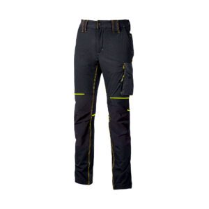 Producto de un pantalon negro multibolsillos con detalle verde para industria base