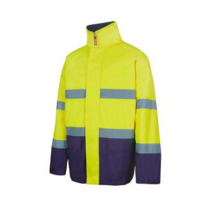 Producto de parka de alta visibilidad verde y azul marino