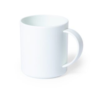 Taza fabricada con materia PLA blanca personalizable para merchandising